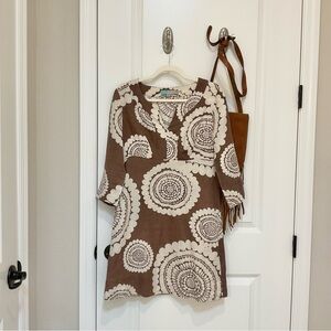 Boden Linen Tunic Dress Brown Medallion Size 4, EUC